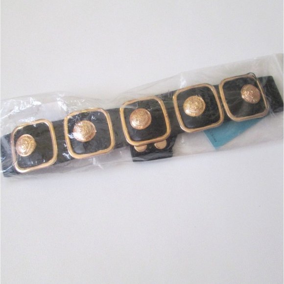 Fan & Louis Belt Black With Goldtone Coins Elastic Snap Closure With Tag Size M main image 5
